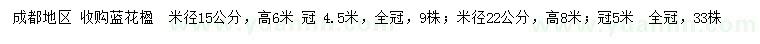 求购米径15、22公分蓝花楹