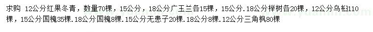 求购红果冬青、广玉兰、榉树等