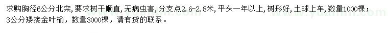 求购胸径6公分北栾、3公分矮接金叶榆