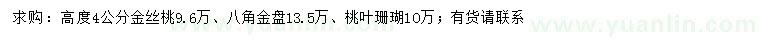 求购金丝桃、八角金盘、桃叶珊瑚