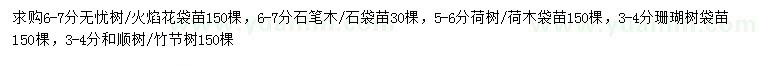 求购无忧树、火焰花、石笔木等