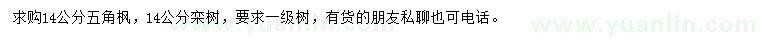 求购14公分五角枫、栾树