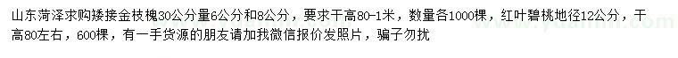 求购30量6、8公分金枝槐、地径12公分红叶碧桃