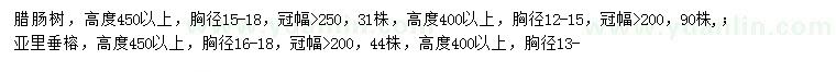 求购高450公分以上腊肠树、亚里垂榕