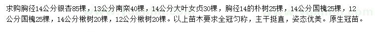 求购银杏、南栾、大叶女贞等 