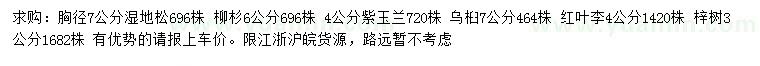 求购湿地松、 柳杉、紫玉兰等