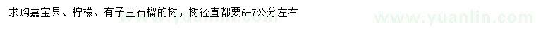 求购嘉宝果、柠檬树、石榴树