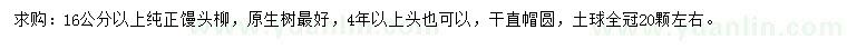 求购16公分以上馒头柳