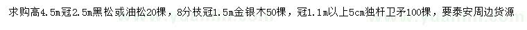 求购黑松、油松、金银木等