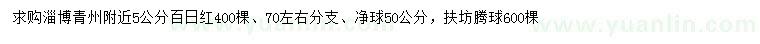 求购5公分百日红、扶坊腾球