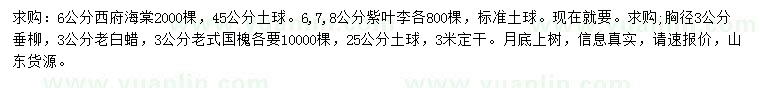 求购西府海棠、紫叶李、垂柳等