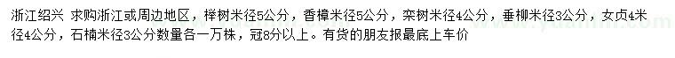 求购榉树、香樟、栾树等