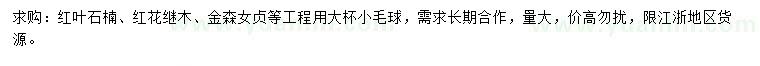 求购红叶石楠、红花继木、金森女贞大杯小毛球