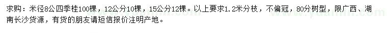求购米径8、12、15公分四季桂