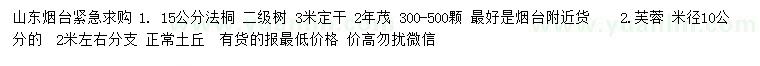 求购15公分法桐、米径10公分芙蓉树