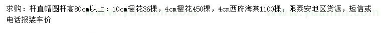 求购4、10公分樱花、4公分西府海棠