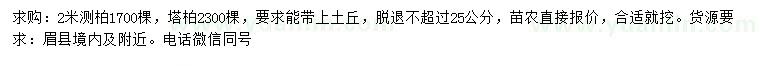 求购2米侧柏、塔柏