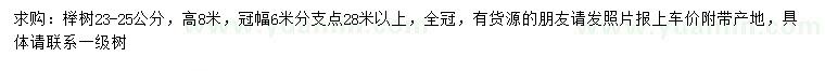 求购23-25公分全冠榉树