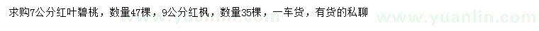 求购7公分红叶碧桃、9公分红枫