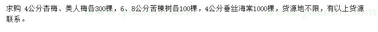 求购杏梅、美人梅、苦楝树等