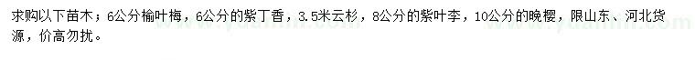 求购榆叶梅、紫丁香、云杉等