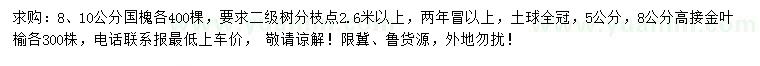 求购8、10公分国槐、5、8公分金叶榆