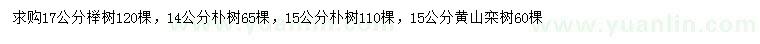 求购榉树、朴树、黄山栾树