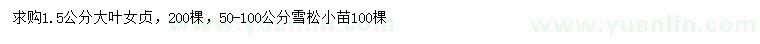 求购1.5公分大叶女贞、50-100公分雪松小苗