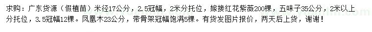 求购红花紫薇、五味子、凤凰木