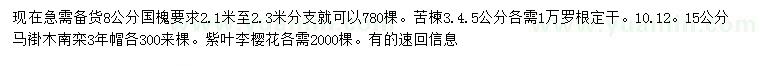 求购国槐、苦楝、马褂木等