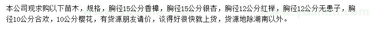 求购香樟、银杏、红榉等