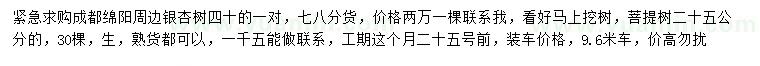 求购40公分银杏、25公分菩提树