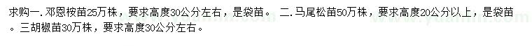 求购邓恩桉苗、马尾松苗、胡椒树苗