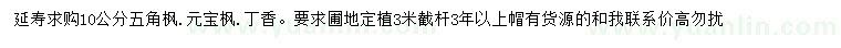 求购五角枫、元宝枫、丁香