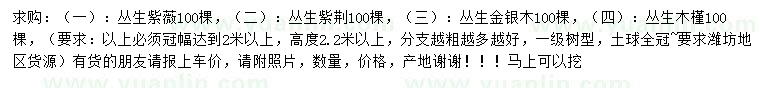 求购丛生紫薇、丛生紫荆、丛生金银木等