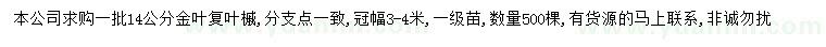 求购14公分金叶复叶槭