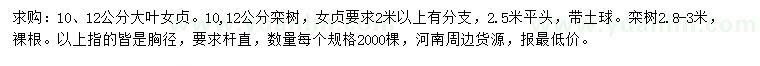 求购胸径10、12公分大叶女贞、栾树