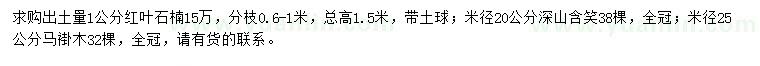 求购红叶石楠、深山含笑、马褂木