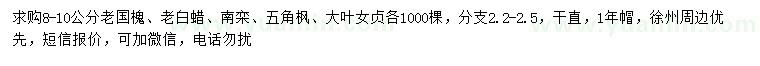 求购老白蜡、老国槐、南栾等