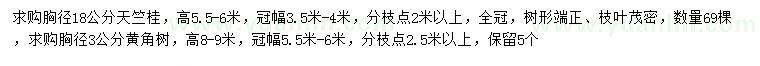 求购胸径18公分天竺桂、3公分黄角树