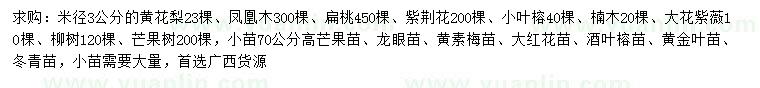 求购黄花梨、凤凰木、扁桃等