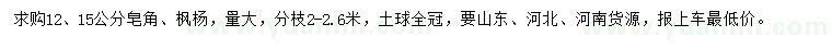 求购12、15公分皂角、枫杨