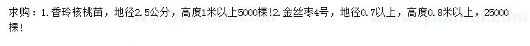 求购地径2.5公分香玲核桃苗、0.7公分以上金丝枣