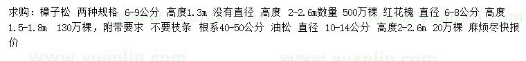 求购樟子松、红花槐、油松