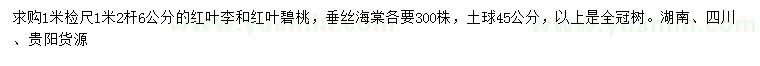 求购红叶李、红叶碧桃、垂丝海棠