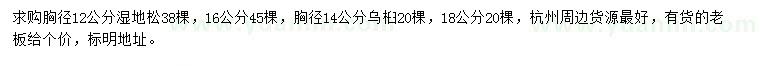 求购胸径12、16公分湿地松、胸径14、18公分乌桕