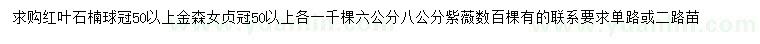 求购红叶石楠球、金森女贞、紫薇