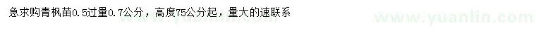 求购0.5量0.7公分青枫苗