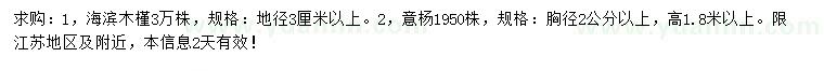 求购地径3公分以上海滨木槿、胸径2公分以上意杨