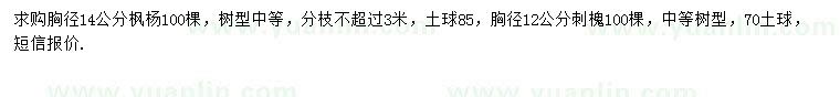 求购胸径14公分枫杨、12公分刺槐